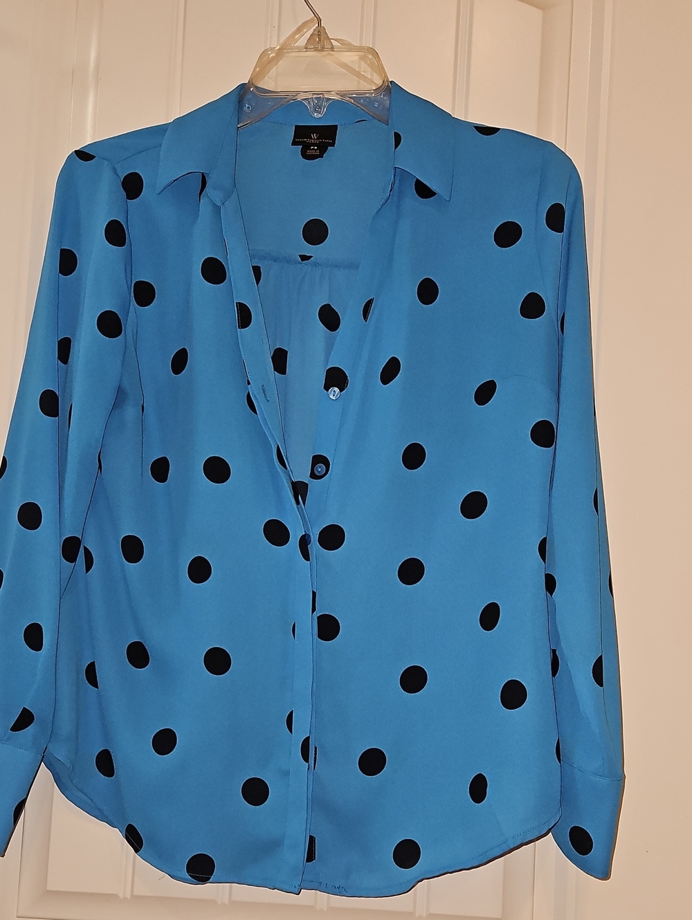 Worthington Blue Button-Down Polka Dot Blouse